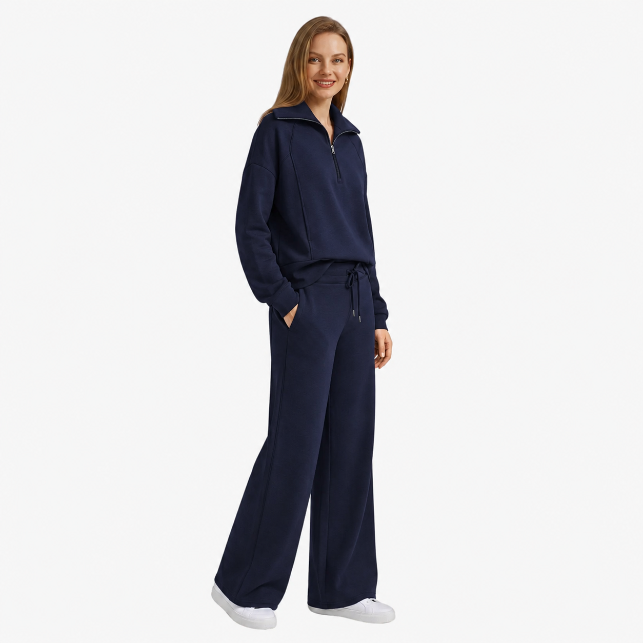 Daphne | Women's Half Zip Wide Leg Lounge Set