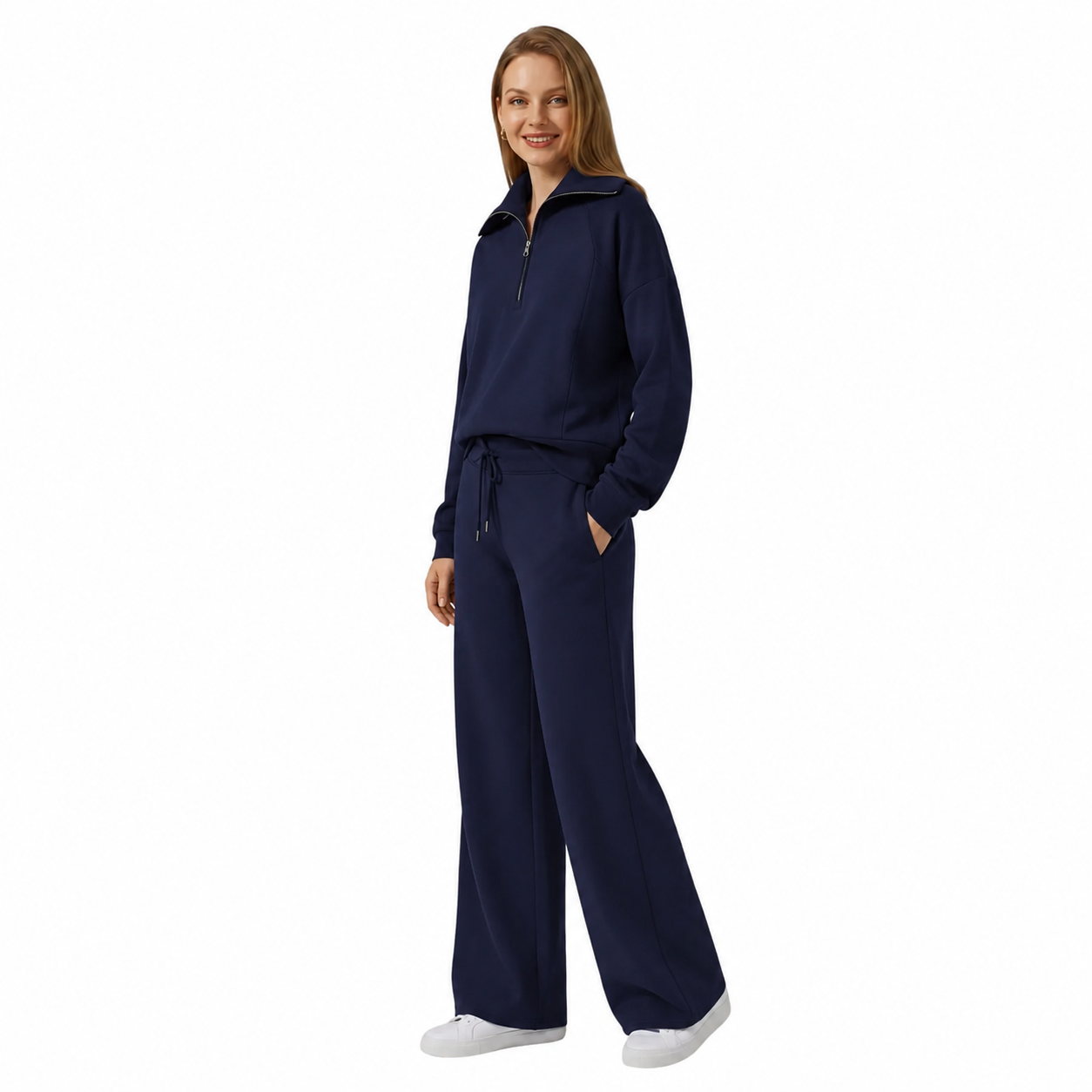 Daphne | Women's Half Zip Wide Leg Lounge Set
