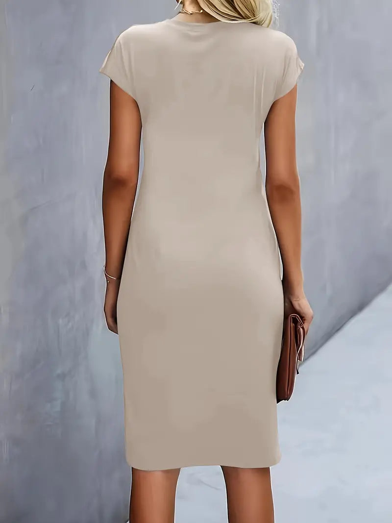 Maya | Women's Ruched Midi Dress Short Sleeve Bodycon Work Dress