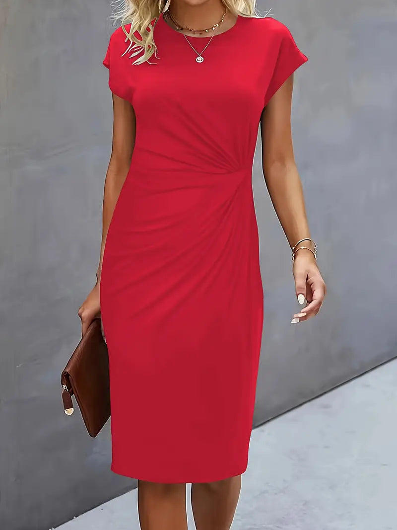 Maya | Women's Ruched Midi Dress Short Sleeve Bodycon Work Dress