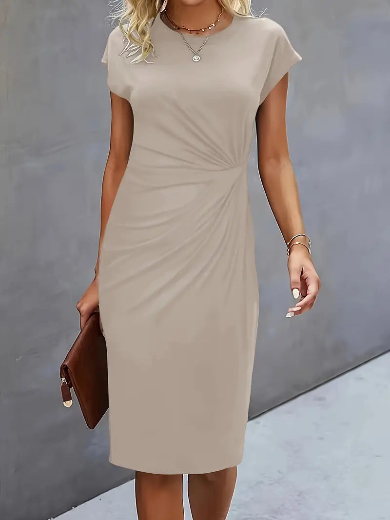 Maya | Women's Ruched Midi Dress Short Sleeve Bodycon Work Dress