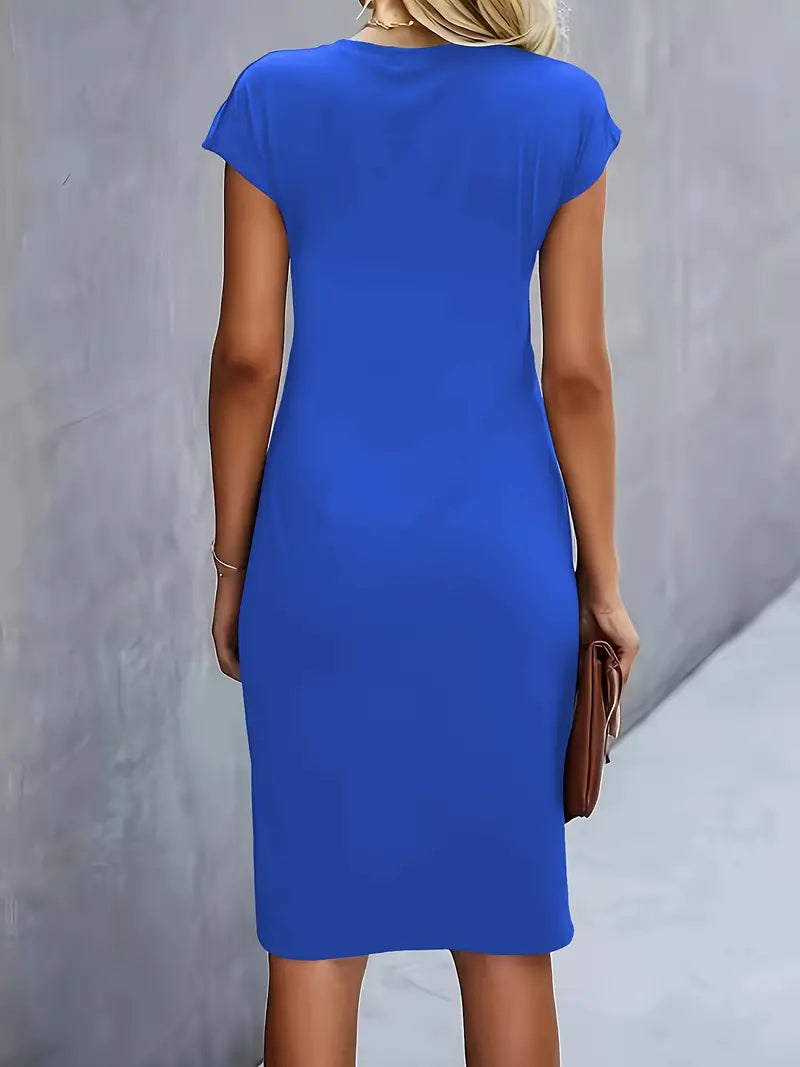 Maya | Women's Ruched Midi Dress Short Sleeve Bodycon Work Dress