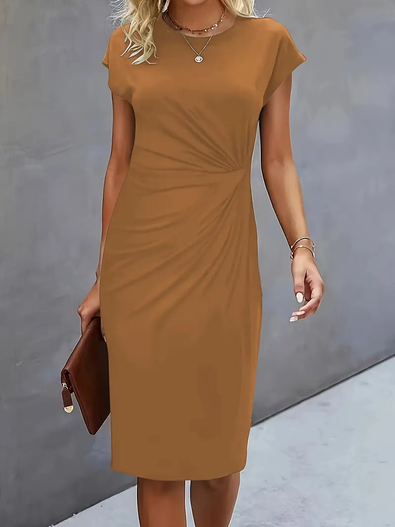 Maya | Women's Ruched Midi Dress Short Sleeve Bodycon Work Dress