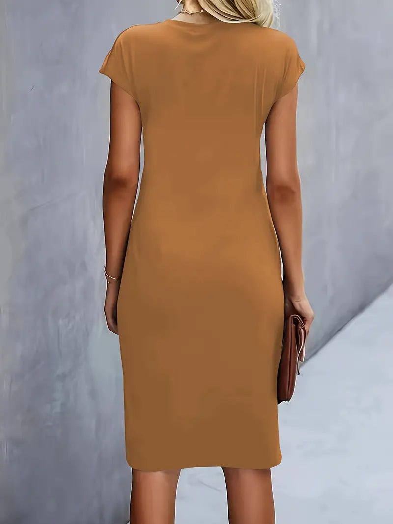 Maya | Women's Ruched Midi Dress Short Sleeve Bodycon Work Dress