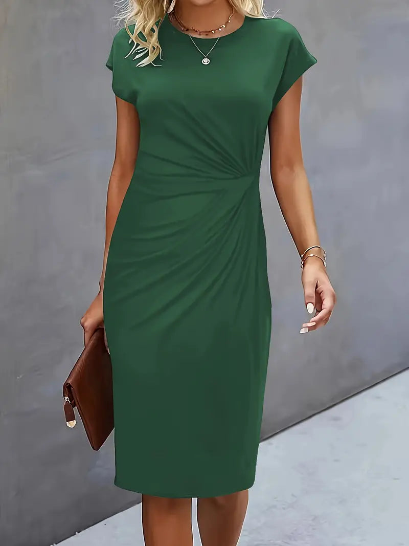 Maya | Women's Ruched Midi Dress Short Sleeve Bodycon Work Dress