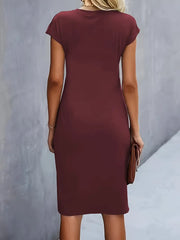 Maya | Women's Ruched Midi Dress Short Sleeve Bodycon Work Dress