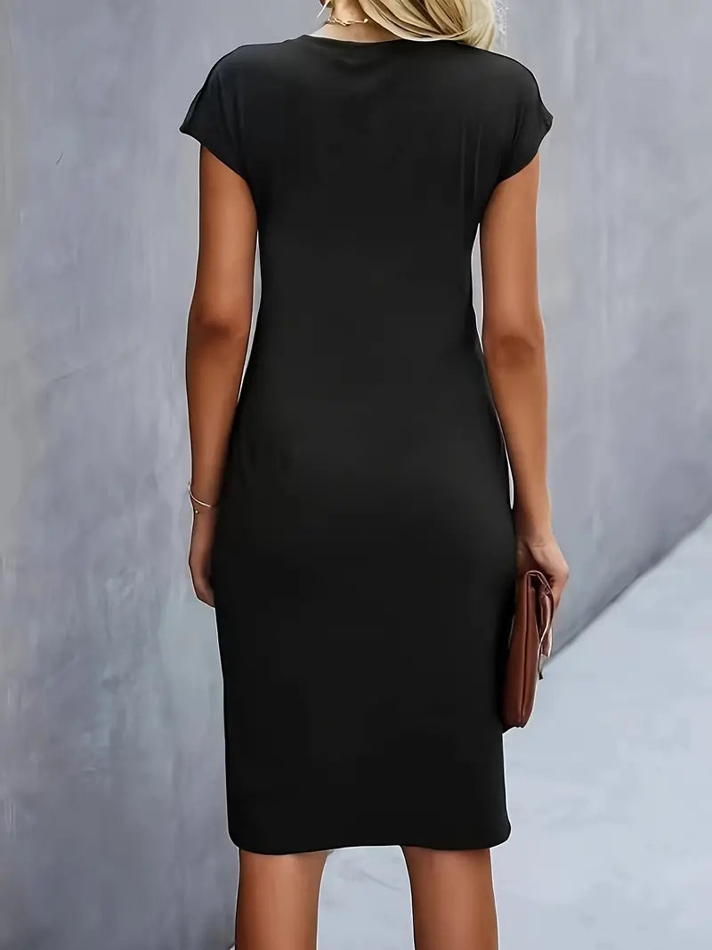 Maya | Women's Ruched Midi Dress Short Sleeve Bodycon Work Dress