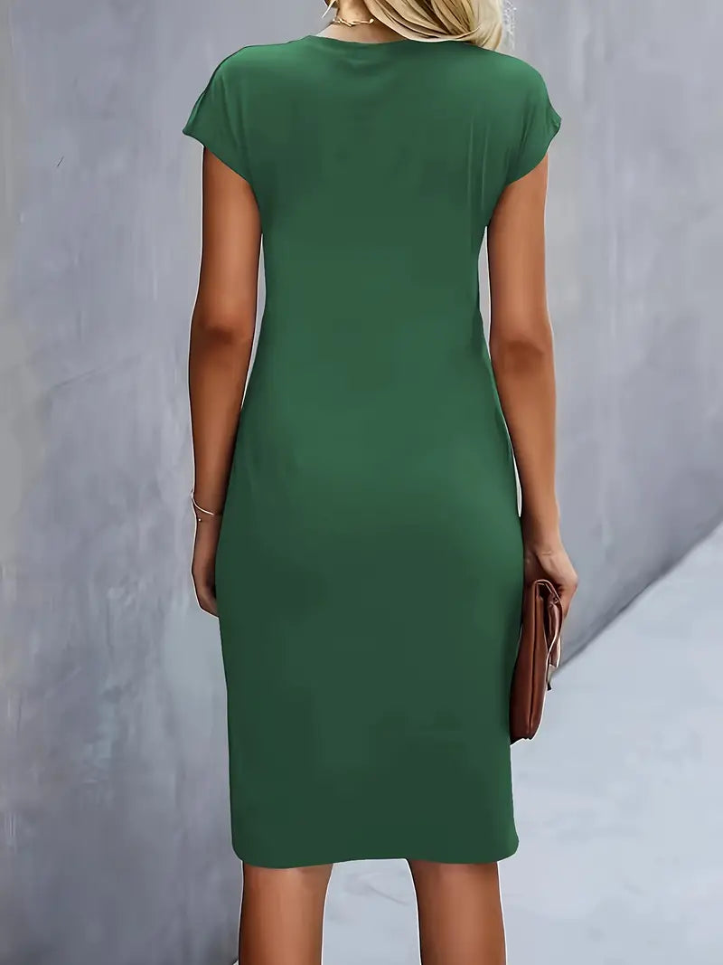 Maya | Women's Ruched Midi Dress Short Sleeve Bodycon Work Dress