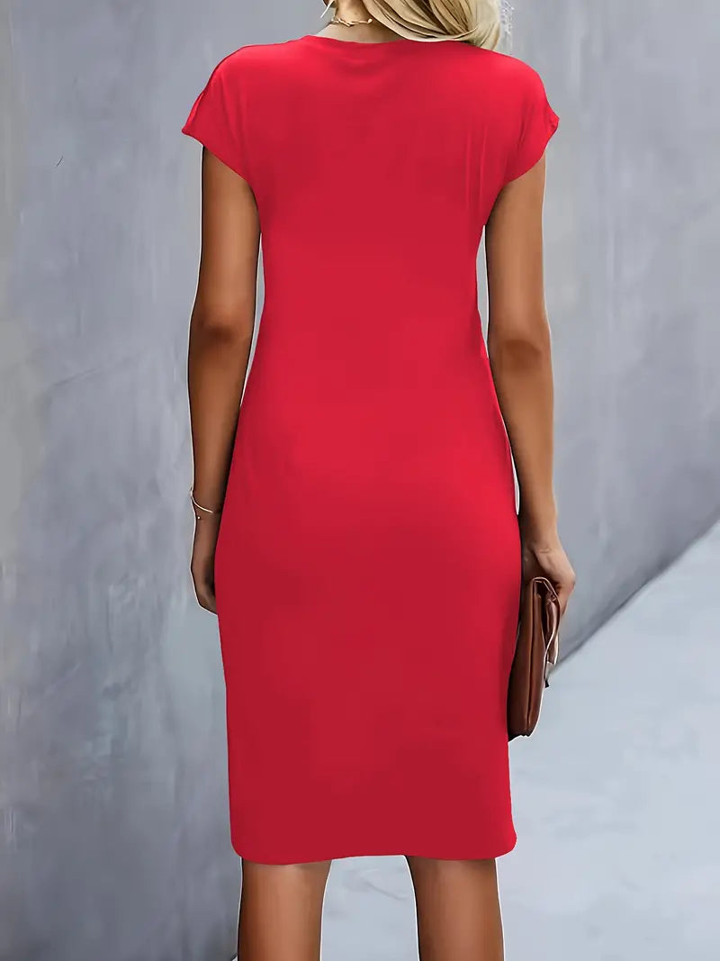 Maya | Women's Ruched Midi Dress Short Sleeve Bodycon Work Dress