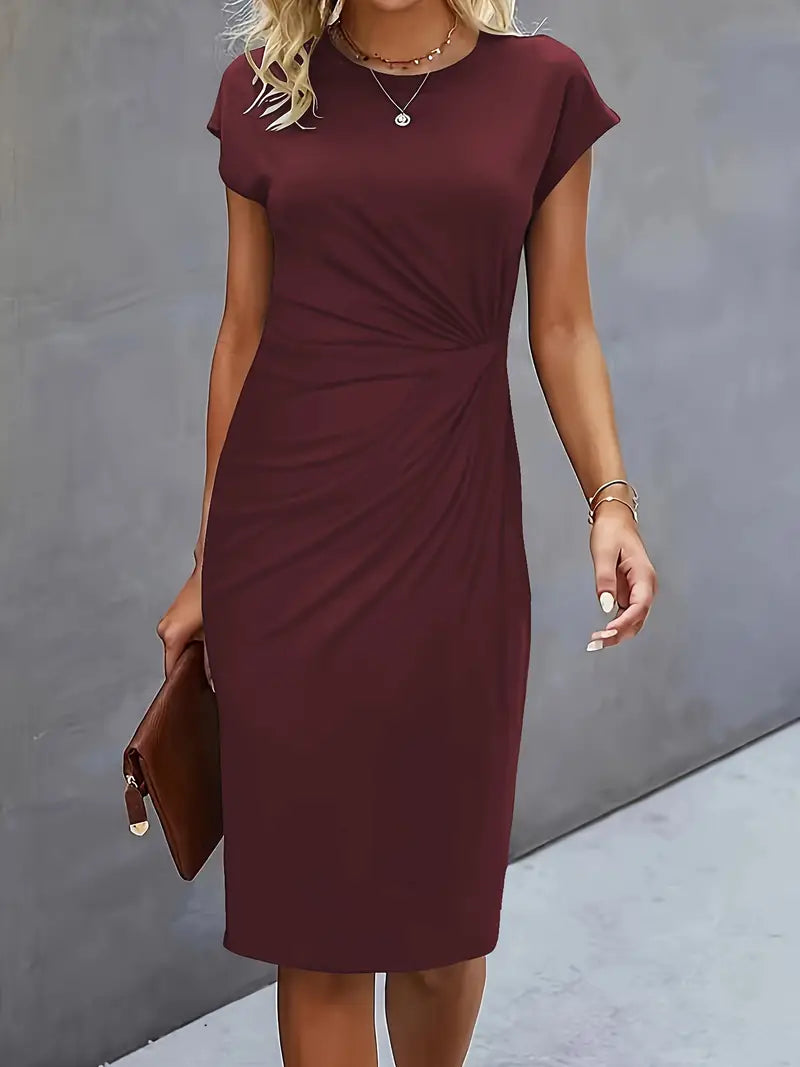 Maya | Women's Ruched Midi Dress Short Sleeve Bodycon Work Dress