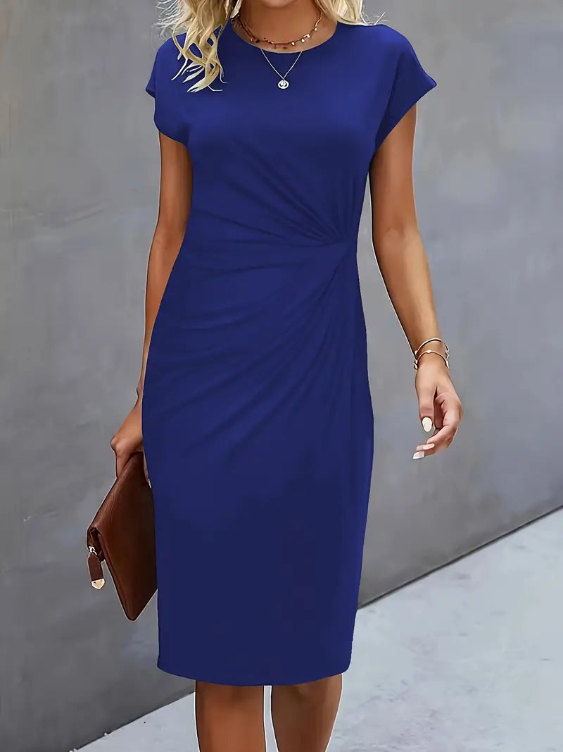 Maya | Women's Ruched Midi Dress Short Sleeve Bodycon Work Dress