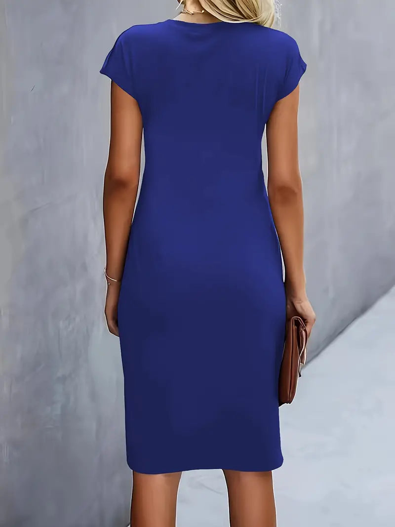 Maya | Women's Ruched Midi Dress Short Sleeve Bodycon Work Dress