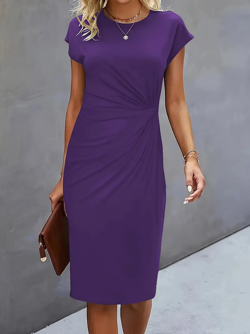 Maya | Women's Ruched Midi Dress Short Sleeve Bodycon Work Dress