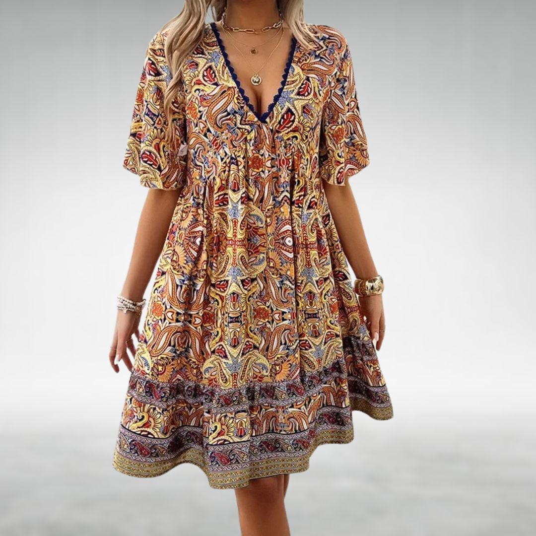 Laurel | Women's Paisley Boho Mini Dress Vacation