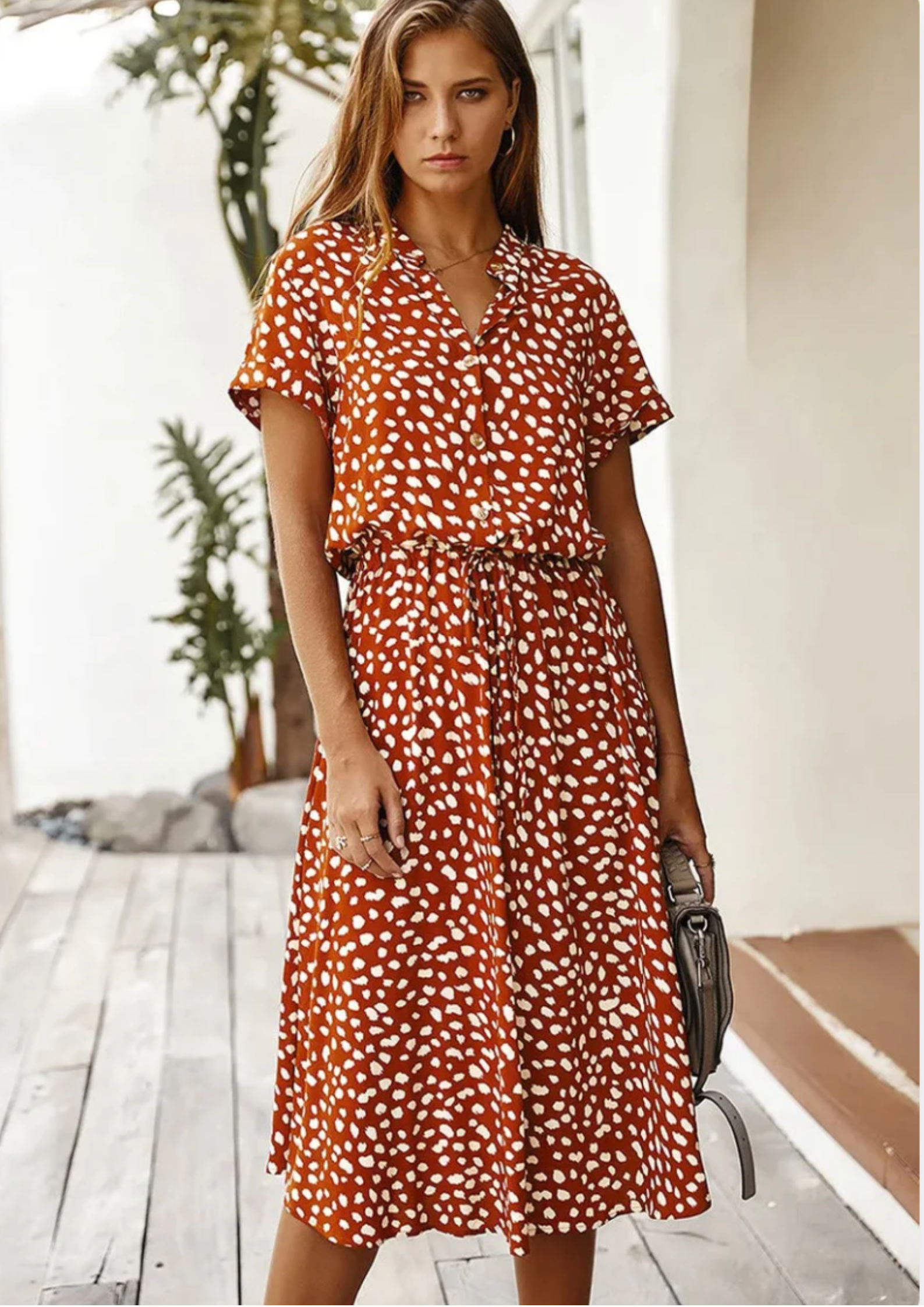 Sienna | Women's Spotted Print Button-Down Midi Dress
