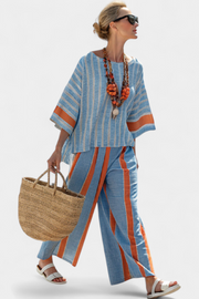 Calista | Women's Striped Two-Piece Set Wide Leg Pants