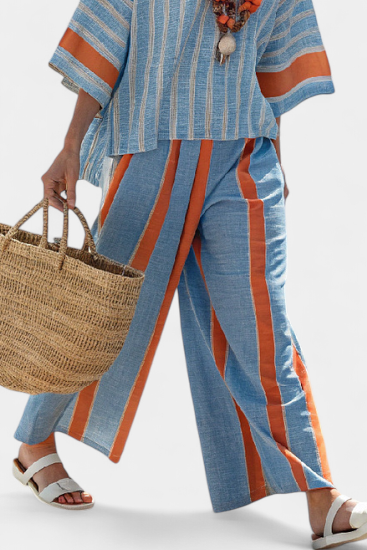Calista | Women's Striped Two-Piece Set Wide Leg Pants
