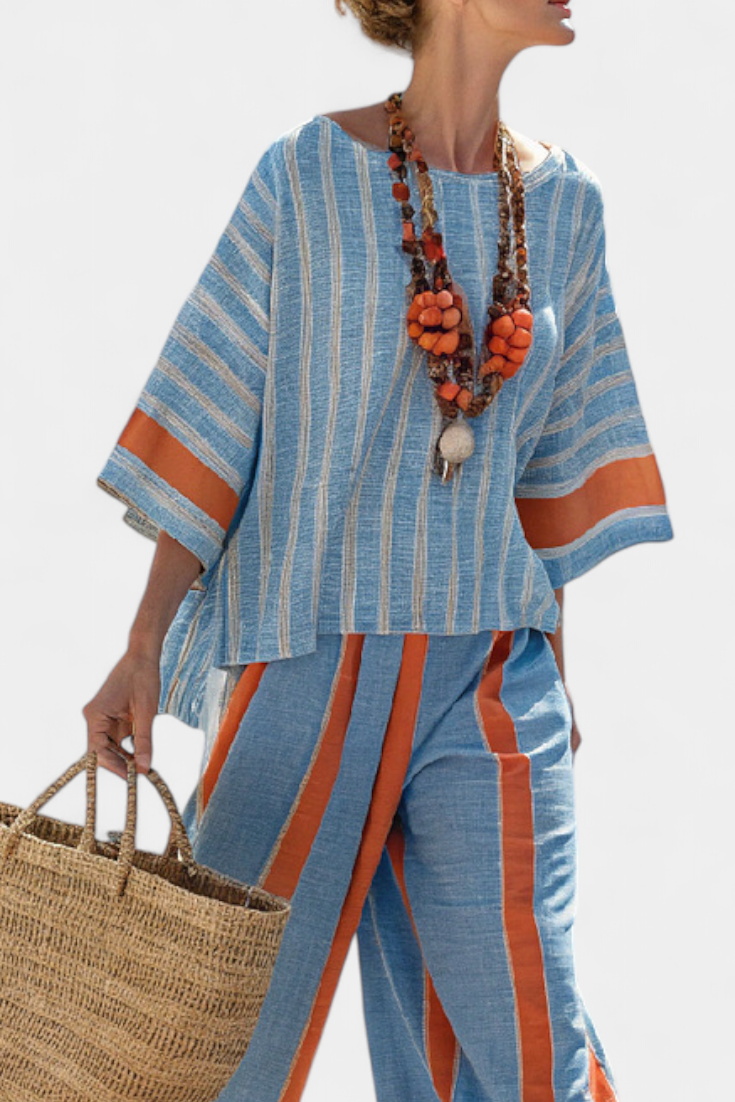 Calista | Women's Striped Two-Piece Set Wide Leg Pants