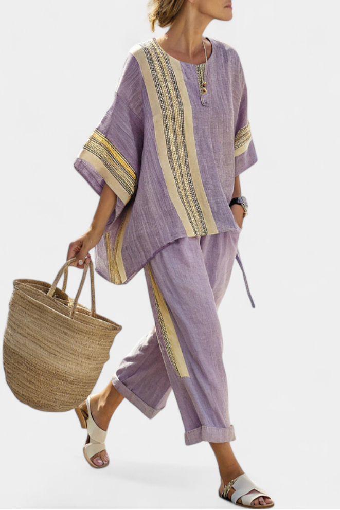 Via | Women's Two-Piece Set Oversized Top & Tapered Pants