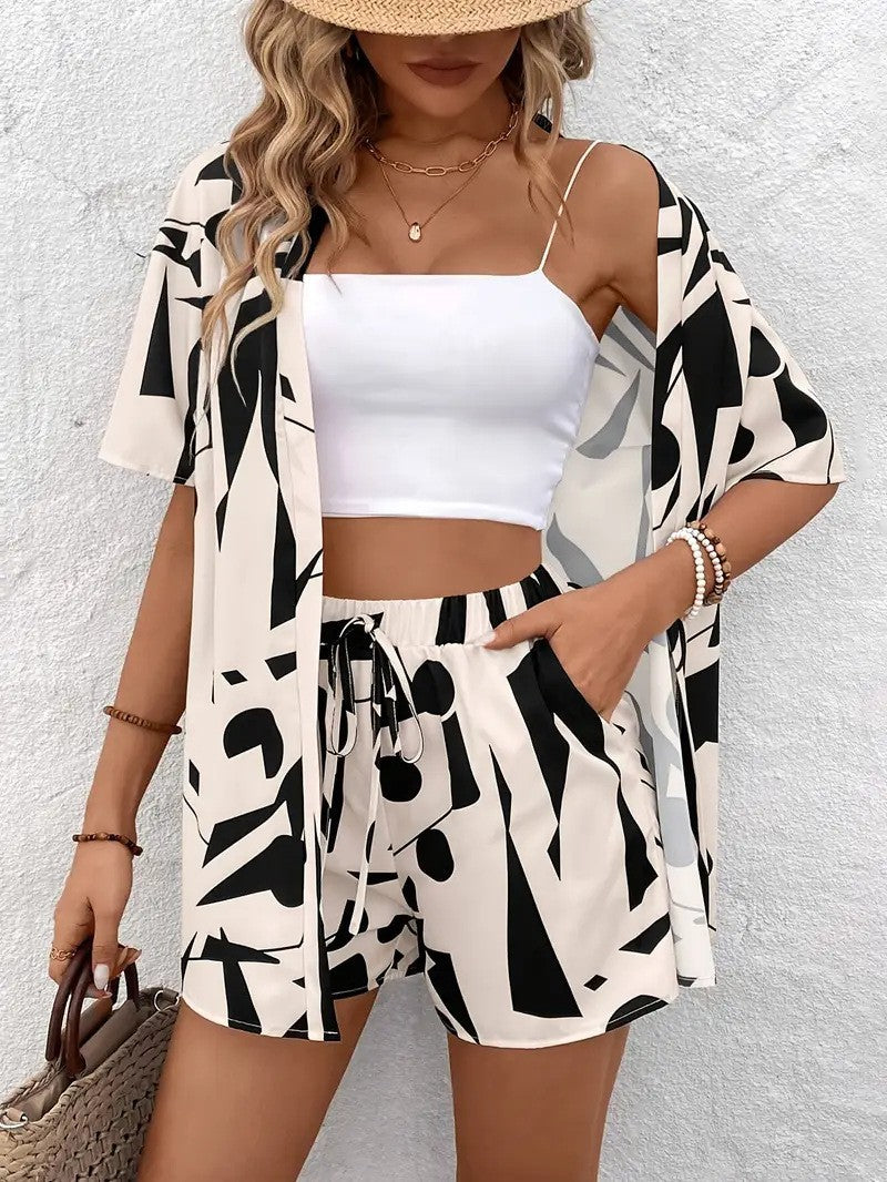 Clea | Women's Floral Kimono Cardigan and Shorts Two Piece Set