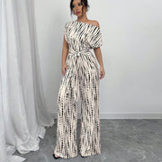 Zara | Women's Printed Wide Leg Jumpsuit One Shoulder Belted