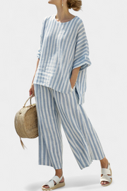 Marina | Women's Striped Casual Top & Wide Leg Pants Set