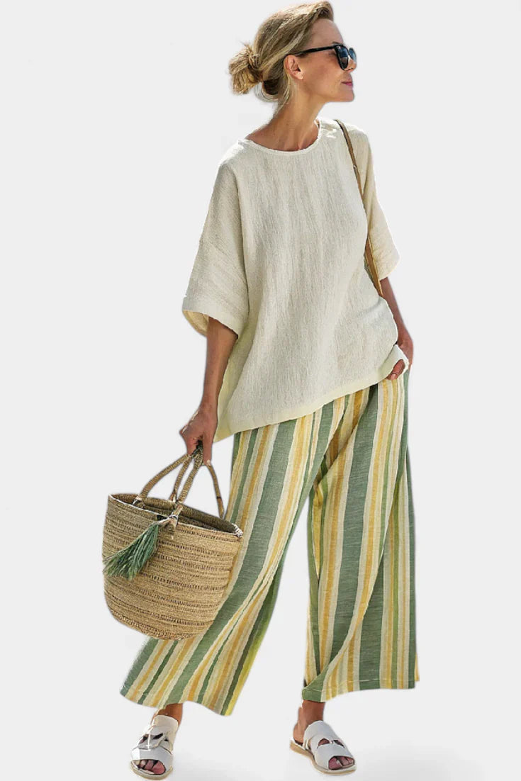 ELLOWYN™ SOPHISTICATED TOP & STRIPED LINEN PANTS