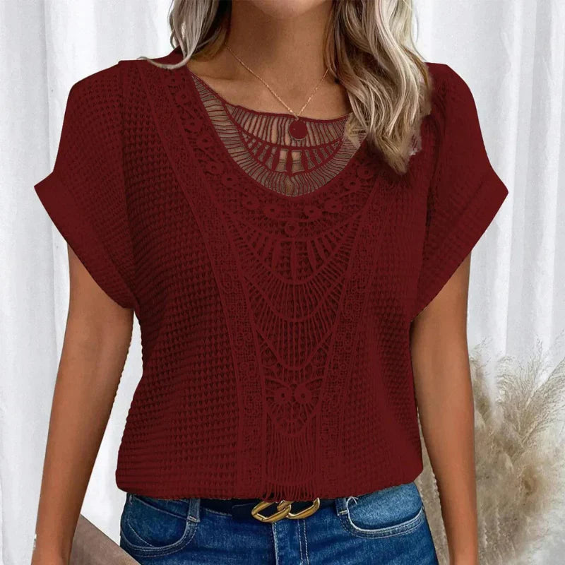 Rosa™ | Top with Round Neck and Lace Trim