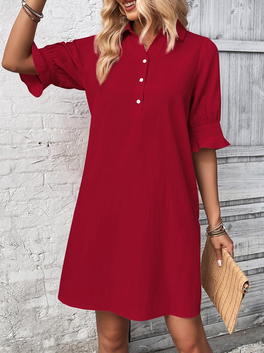 Harper | Women's Button-Down Shirt Dress 3/4 Sleeve Knee Length
