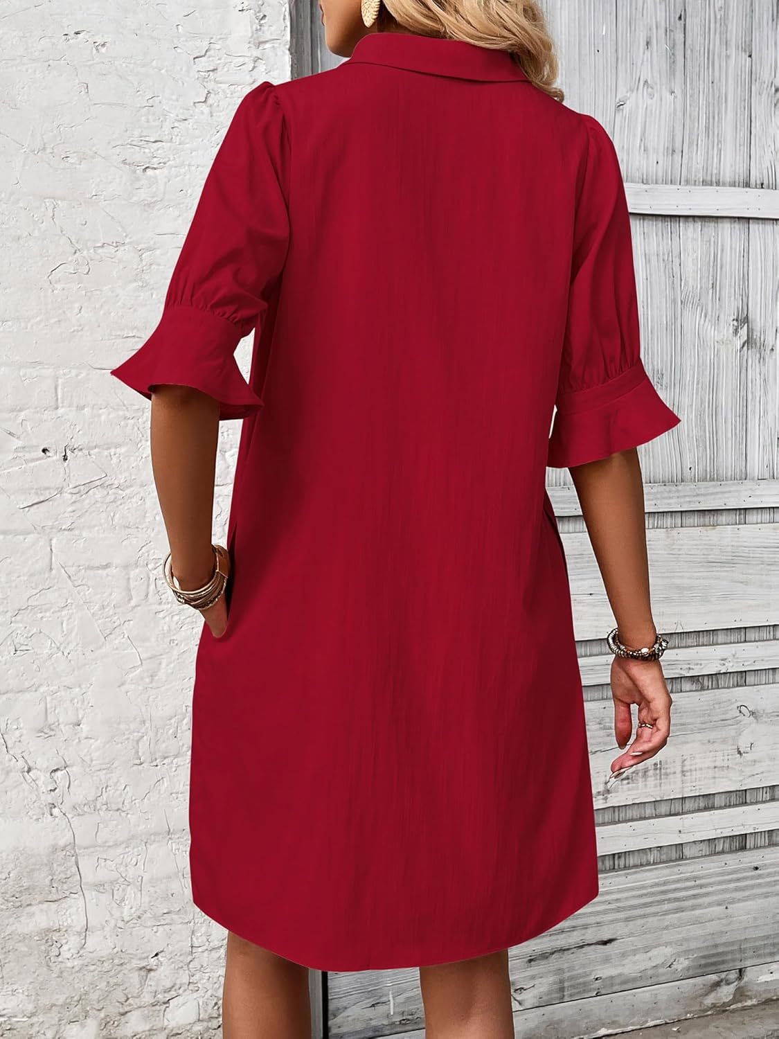 Harper | Women's Button-Down Shirt Dress 3/4 Sleeve Knee Length