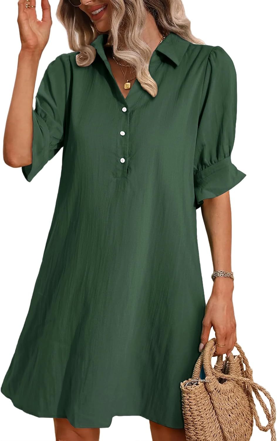 Harper | Women's Button-Down Shirt Dress 3/4 Sleeve Knee Length