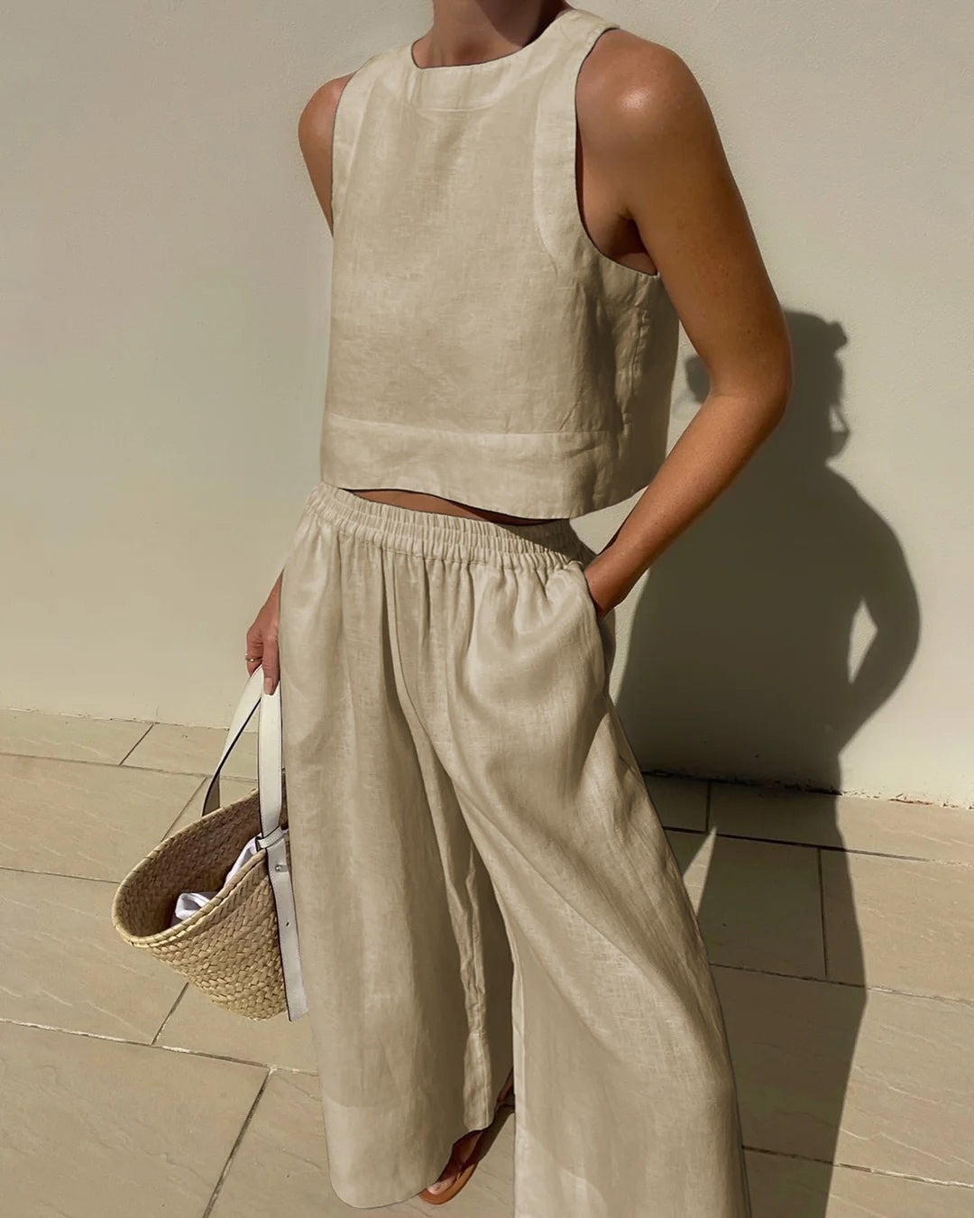 Salina | Women's Two Piece Set Crop Top Wide Leg Pants