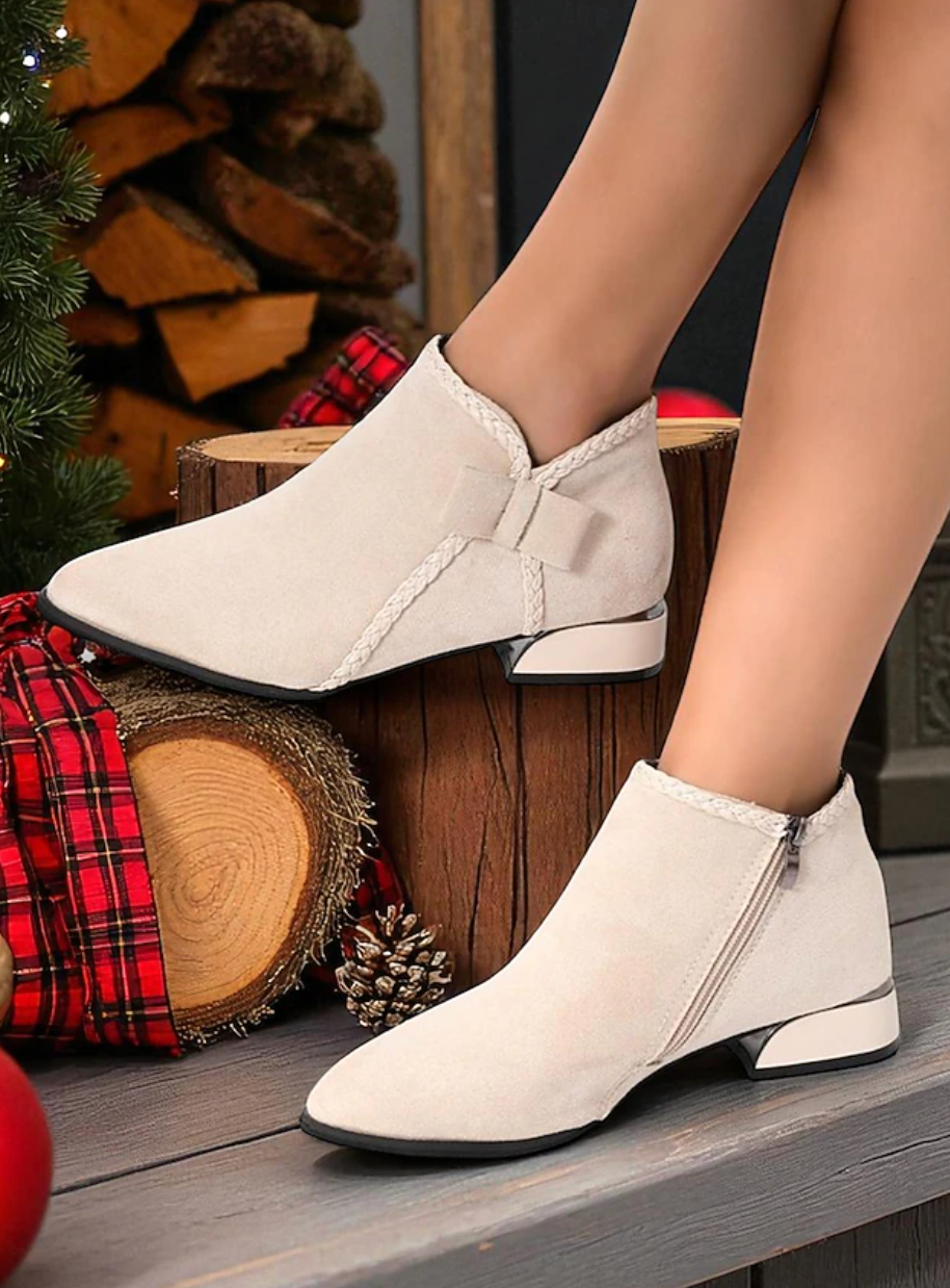 HOLLY™ WOMEN'S RED SUEDE SIDE BOW ANKLE BOOTS