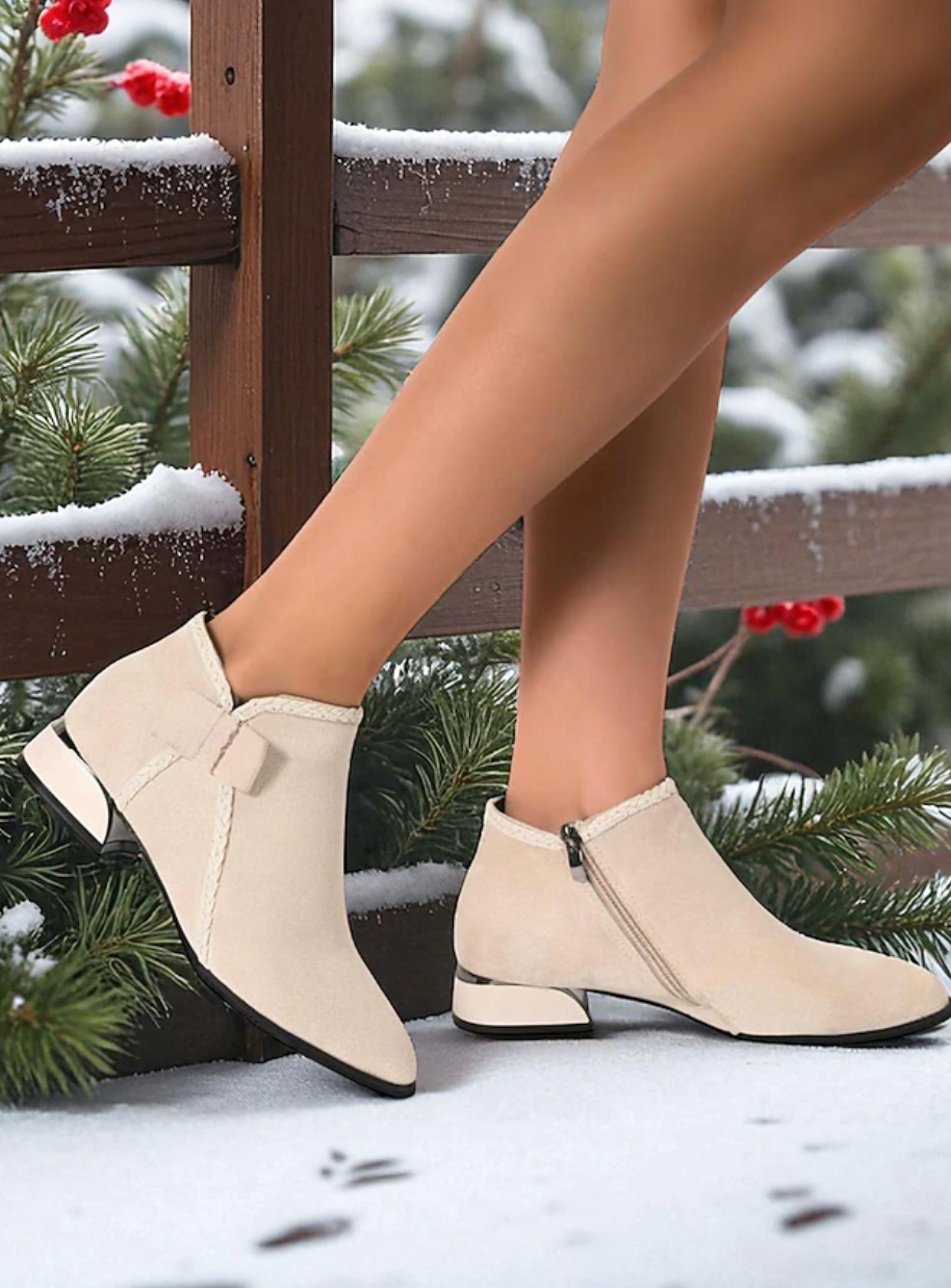 HOLLY™ WOMEN'S RED SUEDE SIDE BOW ANKLE BOOTS