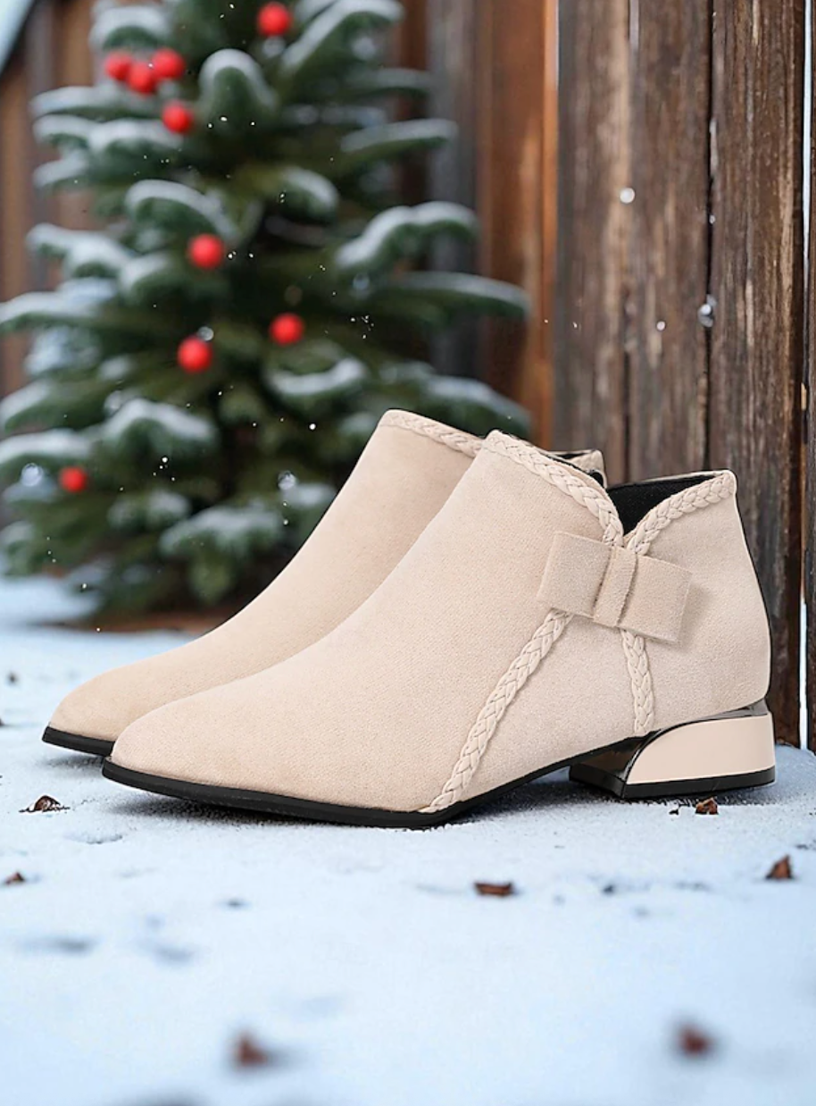 HOLLY™ WOMEN'S RED SUEDE SIDE BOW ANKLE BOOTS