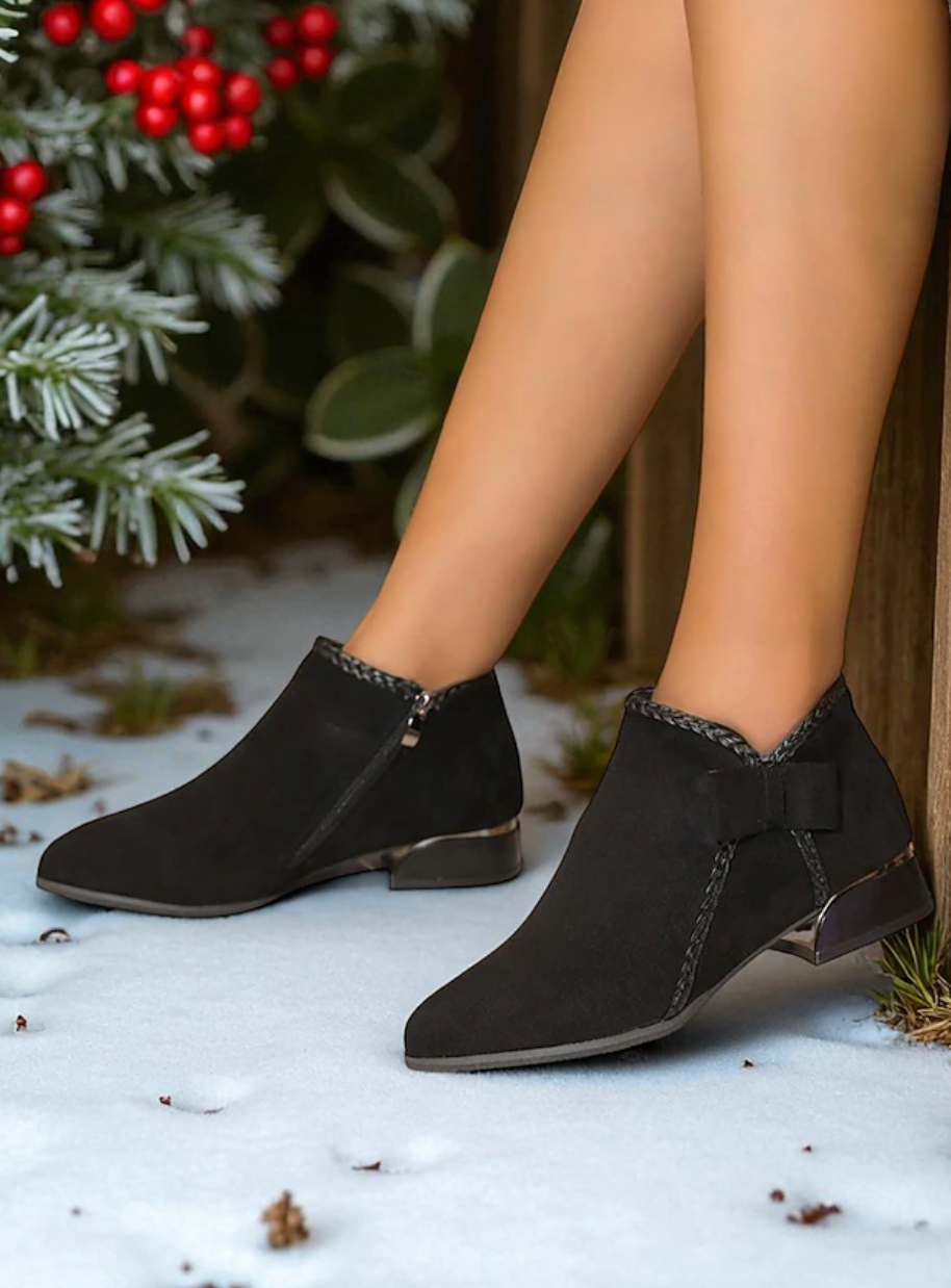 HOLLY™ WOMEN'S RED SUEDE SIDE BOW ANKLE BOOTS