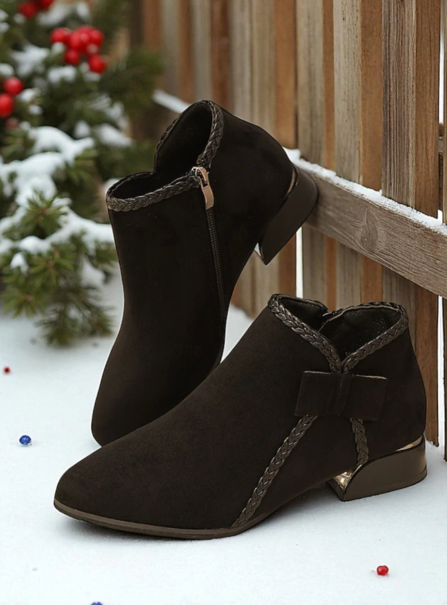 HOLLY™ WOMEN'S RED SUEDE SIDE BOW ANKLE BOOTS