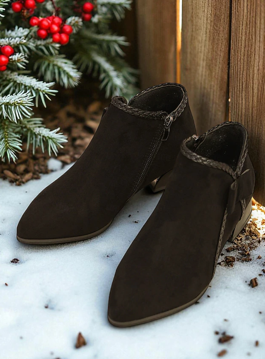 HOLLY™ WOMEN'S RED SUEDE SIDE BOW ANKLE BOOTS