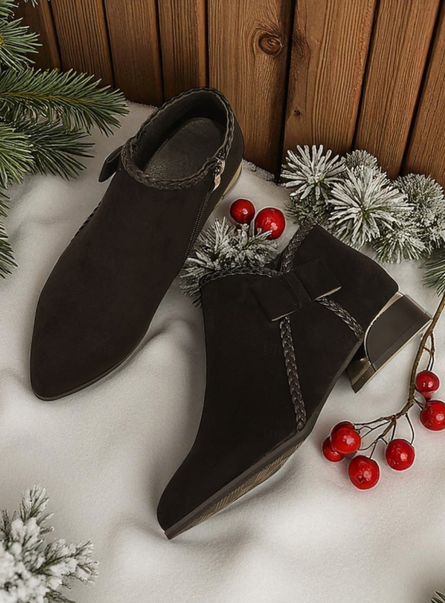 HOLLY™ WOMEN'S RED SUEDE SIDE BOW ANKLE BOOTS