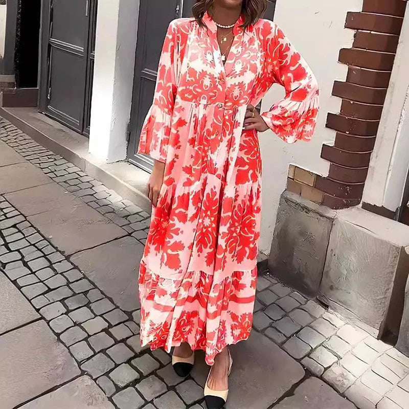 Harmony | Women's Boho Flowy Printed Draped Maxi Dress Casual