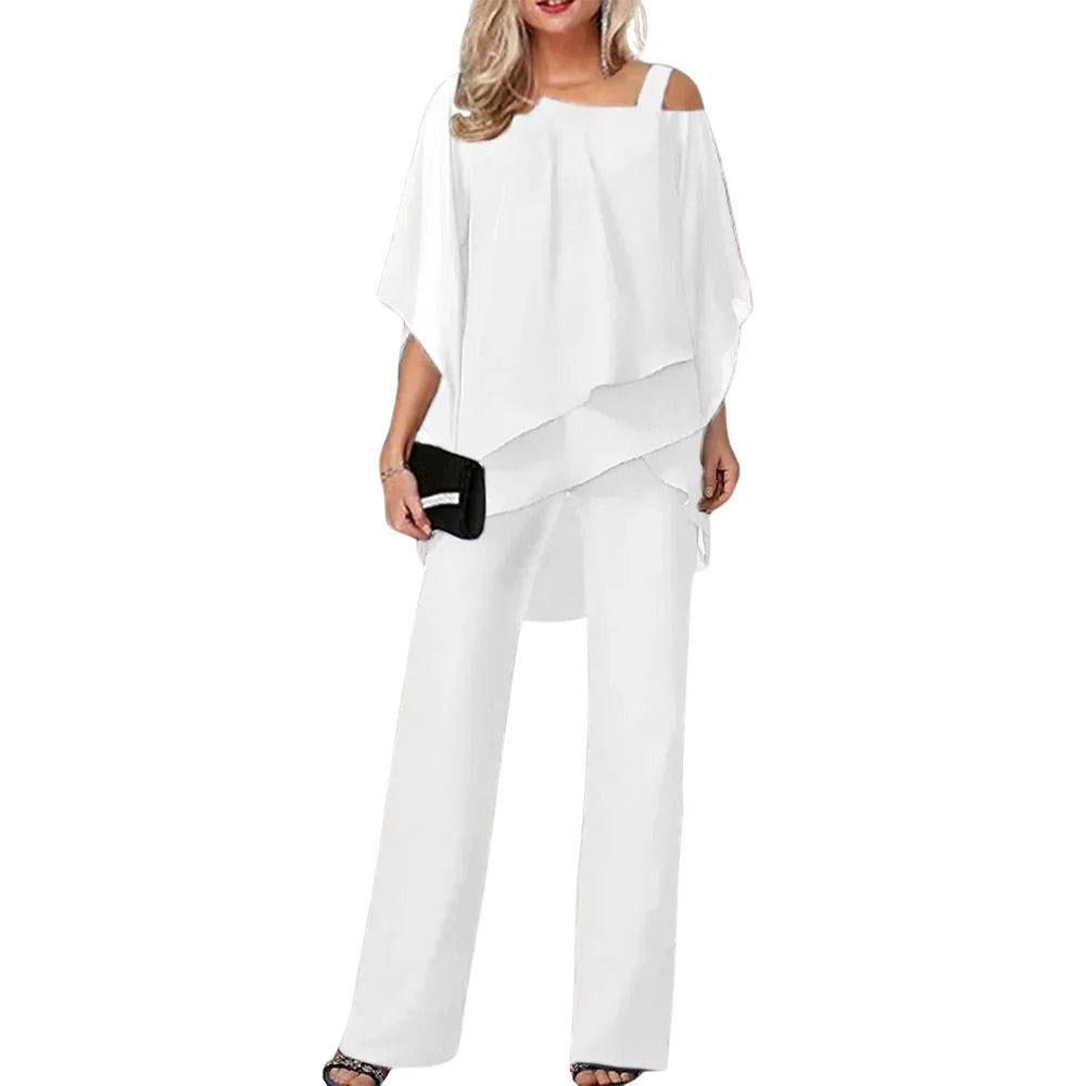 Vivienne | Women's Chiffon Overlay Batwing Sleeve Wide Leg Pantsuit