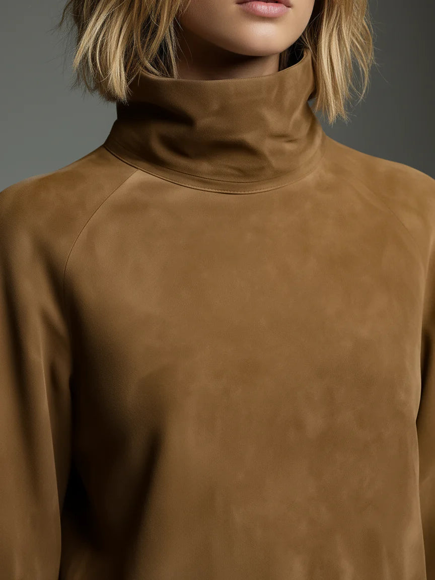 BELI™ | OVERSIZED SUEDE MINI DRESS WITH HIGH NECK