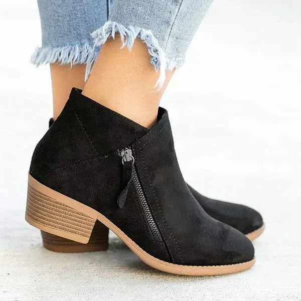 Mona™ | Women’s Ankle Boots – Side-Zip Design with Low Heel