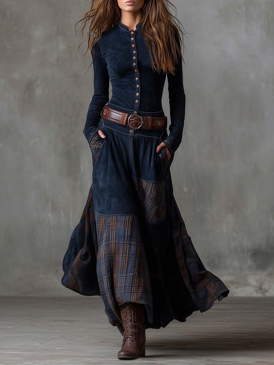 AZUCENA - SUEDE MAXI DRESS WITH BELT