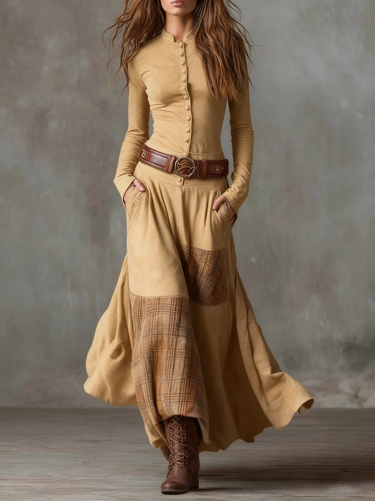 AZUCENA - SUEDE MAXI DRESS WITH BELT