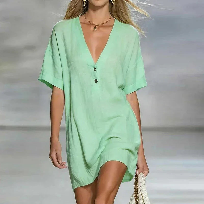Amelia | Women's V Neck Short Sleeve Shirt Dress