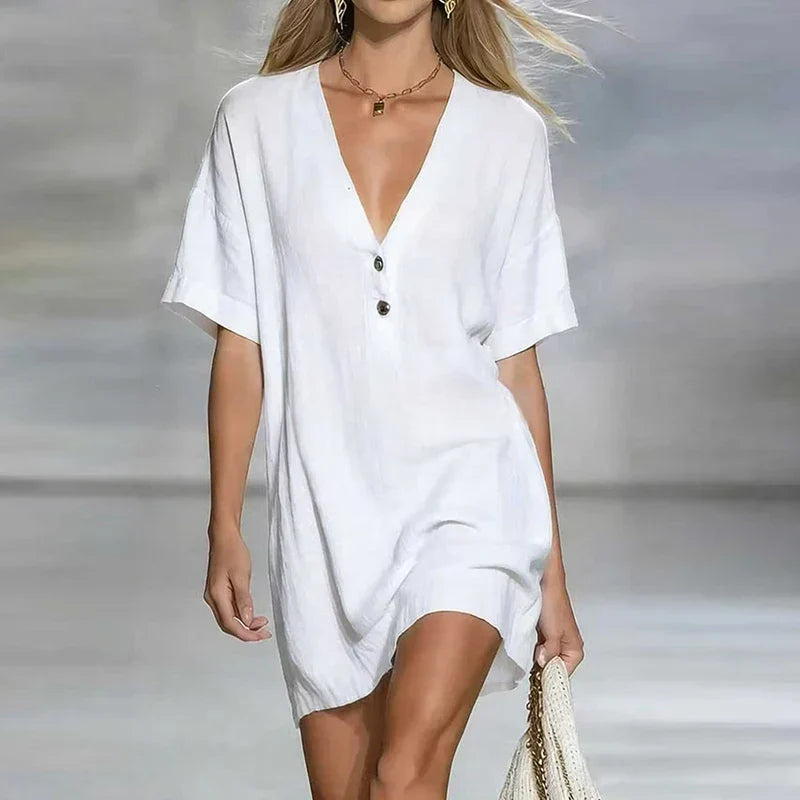 Amelia | Women's V Neck Short Sleeve Shirt Dress