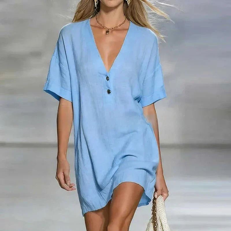 Amelia | Women's V Neck Short Sleeve Shirt Dress