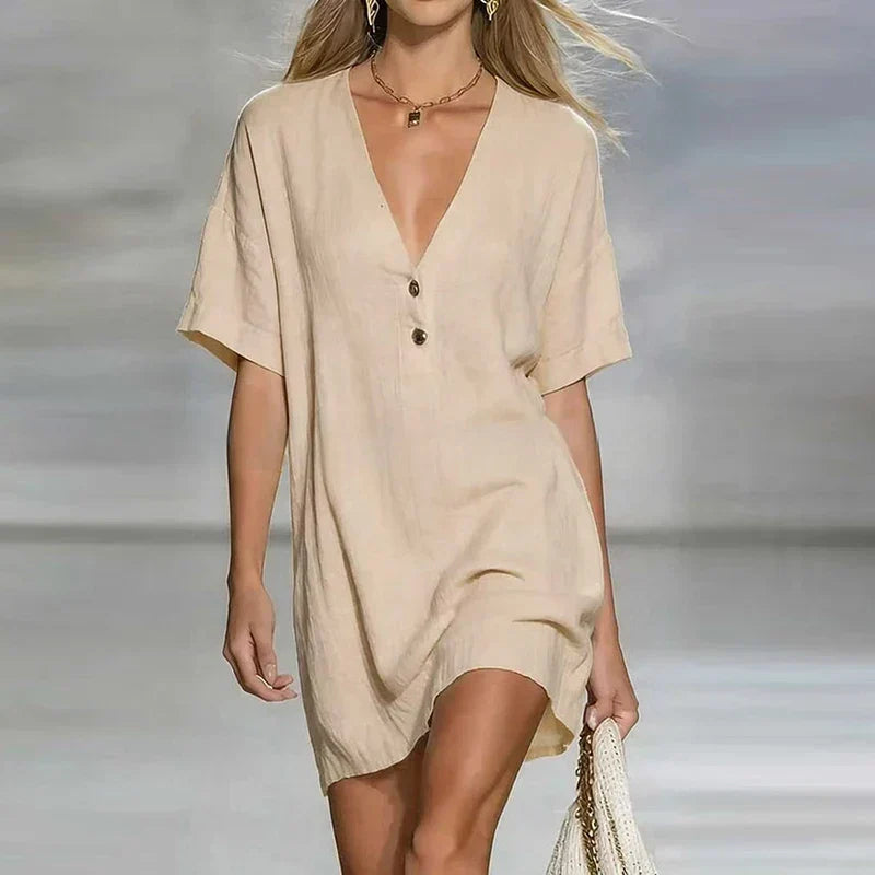 Amelia | Women's V Neck Short Sleeve Shirt Dress