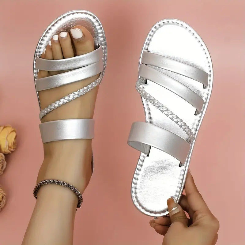 COBAR™ NON-SLIP BRAIDED FLAT SLIDE SANDALS